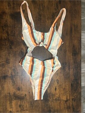 Billabong Striped Cutout One-Piece Swimsuit in Cream, Orange & Blue